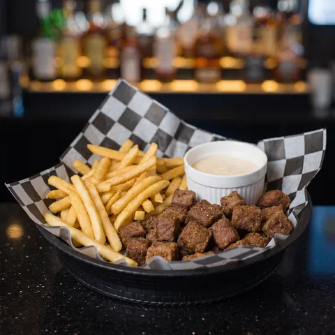 Chislic Basket at 212 The Boiling Point: 8 oz. hand cut beef, flashed fried and lightly seasoned. Add mushrooms and onions +1