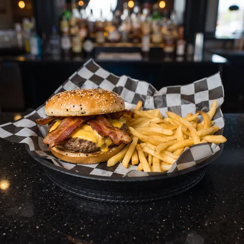 Bacon Cheese at 212 The Boiling Point: Seasoned patty with American cheese and hickory bacon