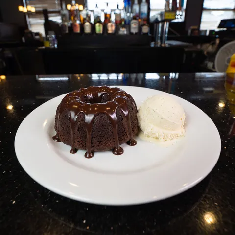 Chocolate Bundt Cake at 212 The Boiling Point: With chocolate ganache, served with vanilla ice cream