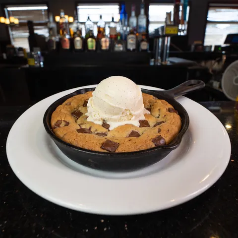 Chocolate Chip Skillet Cookie at 212 The Boiling Point: Served with vanilla ice cream