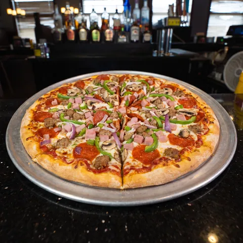Supreme at 212 The Boiling Point: Marinara base, pepperoni, sausage, ham, onions, mushrooms, peppers