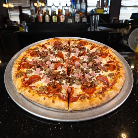 The Meats at 212 The Boiling Point: Marinara base, pepperoni, ham, sausage, ground beef, and bacon
